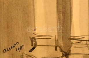 Ámos jelzéssel: Templom oszlopok. Tus, papír, üvegezett keretben, 44×29 cm