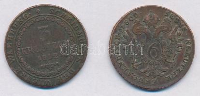 1800S 6kr Cu + 1812B 3kr Cu "I. Ferenc" T:2-,3