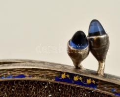 Ezüst(Ag) színházi táska, hiányos zománcozott díszítéssel, sérüléssel, jelzett, bruttó: 213 g