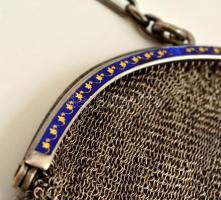 Ezüst(Ag) színházi táska, hiányos zománcozott díszítéssel, sérüléssel, jelzett, bruttó: 213 g