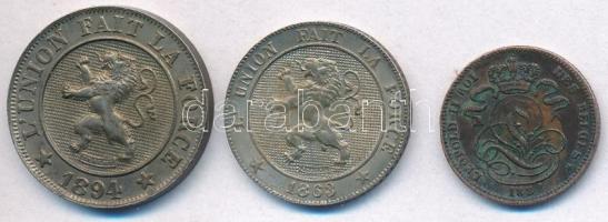 Belgium 1863. 5c Cu-Ni "I. Lipót" + 1882. 1c Cu "II. Lipót" + 1894. 10c Cu-Ni &q...