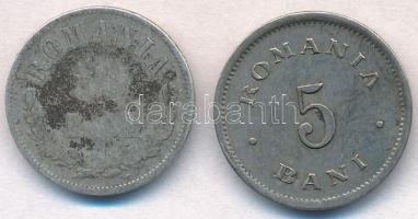 Románia 1876. 50b Ag + 1900. 5b Cu-Ni T:2-,3,2 Romania 1876. 50 Bani Ag + 1900. 5 Bani Cu-Ni C:VF,F,XF Krause KM#9.,28.