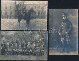 cca 1913-1915 3 db katonai fotólap, egyik Ludovika Akadémián készült csoportkép, 9x14 cm