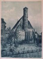 Olvashatatlan jelzéssel: Minorita templom, Bécs. Rézkarc, papír, 20×15 cm