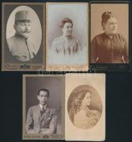 cca 1870-1910 5 db keményhátú fotó, közte az egyik Eugénia felirattal, 10x6 cm