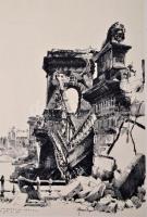 1945 Bp., Buda az ostrom után, rajzok 12 képben, mappa (a mappa rossz, de a képek jó állapotban)