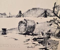 1945 Bp., Buda az ostrom után, rajzok 12 képben, mappa (a mappa rossz, de a képek jó állapotban)