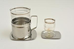 Pohár készlet (vodkás, pohár tartó) cukortartóval és tálcával, összesen: 15 db