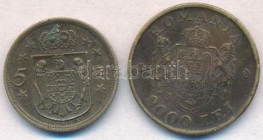 Románia 1930H 5L Ni-sárgaréz "I. Mihály" + 1946. 2000L sárgaréz "I. Mihály" T:2,...
