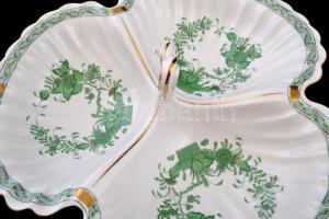 Herendi indiai kosár mintás porcelán hármas kínáló, kézzel festett, jelzett, hibátlan, 33x33 cm