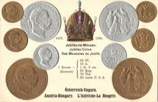 Österreich-Ungarn. Jubiläums-Münzen / Austro-Hungarian Jubilee set of coins with crone, golden and silver Emb. (EK)