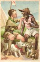 A cserkész minden cserkészt testvérének tekint. Cserkész levelezőlapok kiadóhivatal / Hungarian scout boy art postcard s: Márton L. (EB)