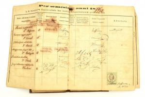 1871 Pest, Magyar Király Tudományegyetem egyetemi leckekönyve a jogi karról, benne tanárok aláírása, okmánybélyegek, kissé viseltes állapotban
