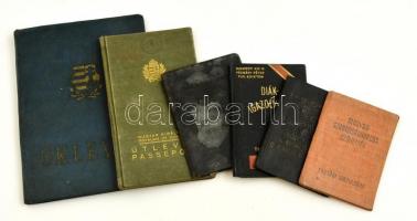 1939-1957 Vegyes igazolvány tétel, összesen 6 db, közte útlevél, diákigazolvány, MÁV igazolvány, Magyar Szabadságharcos Szövetség igazolvány, oklevél