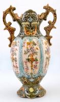 Zsolnay jelzéssel: Amfora váza, mázas kerámia, részben kézzel festett, kopott, m:34 cm