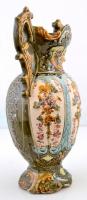 Zsolnay jelzéssel: Amfora váza, mázas kerámia, részben kézzel festett, kopott, m:34 cm