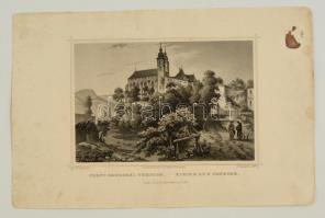 cca 1840 Ludwig Rohbock (1820-1883): Garamszentbenedek (Felvidék) templom acélmetszet /  Hronský Beňadik steel-engraving page size: 16x26 cm