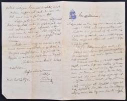 1870 Hegedűs Sándor (1847-1906) közgadász, miniszter, író saját kézzel írt szerelmes levele Jókay Jolánnak 4 beírt oldal