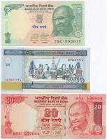 Vegyes: Azerbajdzsán 2001. 1000M + India 2002. 5R + 2007. 20R papírránc T:I,I- Mixed: Azerbaijan 2001. 1000 Manat + India 2002. 5 Rupees + 2007. 20 Rupees printing crease C:UNC,AU