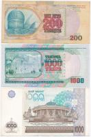 Vegyes: Kirgizisztán 1993. 10T + 50T + Üzbegisztán 2001. 1000S + Kazahsztán 1999. 200T + 2000. 1000T...