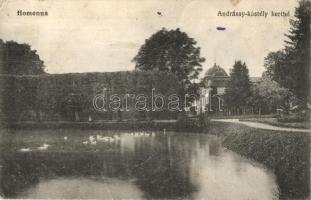 Homonna, Humenné; Andrássy Sándor gróf várkastélya a kerttel / castle with garden, pond (EK)