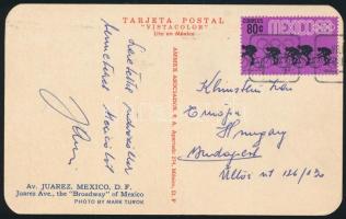 1968 Az olimpia bajnok magyar vízilabdázó Németh János és csapattársa hazaküldött képeslapja a Mexik...