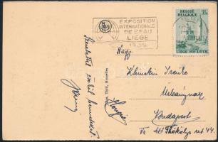 1939 Az olimpia bajnok magyar vízilabdázó Németh János és csapattársa hazaküldött képeslapja a Liegeből