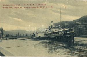 Orsova, Landungsplatz der U. F. & S. G. / MFTT hajóállomás, kikötő, Sophie gőzhajó, W. L. 1524. / steamship port (EK)