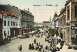 Esztergom, Széchenyi tér, piac, Takarékpénztár, Deutsch üzlete