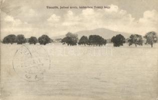 Tiszalök, Júliusi árvíz, háttérben a Tokaji hegység. Halász Sándor kiadása (EK)