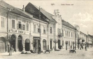 Igló, Iglau; Deák Ferenc sor, Anker biztosító, Pollak Simon, Wittman Károly üzletei, szabóság. Divald Károly fia kiadása / street view, shops, tailor, insurance company (EK)