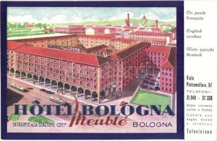 Bologna, Albergo Bologna / hotel advertisement card, tram, automobiles (EK)