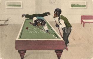 Dogs playing biliard, snooker, H. & L. Nr. 708. (EK)