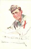 Norvég cserkész; kiadja a Magyar Cserkész Szövetség / Norwegian boy scout, art postcard s: Márton L. (EK)