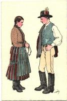 Székely népviselet. Gyergyói pár / Transylvanian folklore, traditional peasant costumes. Couple from Gyergyó s: Haáz (EK)