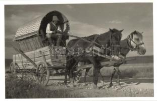 Csíkmadaras, Madaras; Deszkás kóboros szekér. Andory Aladics Zoltán felvétele / Transylvanian folklore, horse carriage