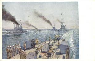 1917 Ütközet az Otrantó szorosban, egyesülés Őfelsége St. Georg hajójával / WWI The battle of Otranto, K.u.K. Kriegsmarine, SMS Novara and SMS Sankt Georg, mariners s: Seits