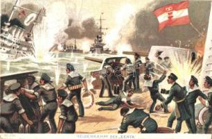 1914 Heldenkampf der Zenta / WWI K.u.K. Kriegsmarine heroic defense of the SMS Zenta against the united French and English fleet. Kunstanstalt Georg Wagrandl No. 204. litho (EK)