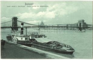 SS Böős vontató gőzhajó Budapesten a Lánchídnál / Hungarian tugboat, towing steamship in Budapest