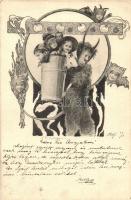 Krampus with children in his bag. B. K. W. I. No. 2017/5. Art Nouveau s: Ch. Scolik (EK)