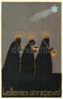Kellemes ünnepeket! / Christmas greeting art postcard with the Biblical Magi/Three Kings
