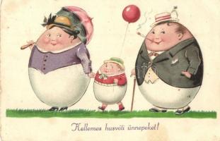 Kellemes Húsvéti Ünnepeket! / Easter greeting card, egg family. litho (EB)