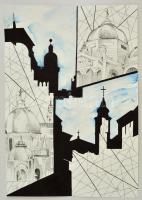 Kun Sarolta (1990-): Útfélen. Akvarell-tus, papír, jelzett, 50x35 cm.