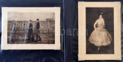 2 db régi művészlap albumlapra ragasztva / 2 pre-1945 art postcards glued on album sheets, Fine Art Publishing London. Josef Israels, Sargerit
