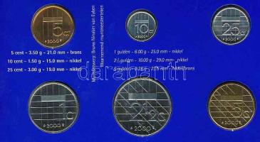 Hollandia 2000. 5c-5G 6klf forgalmi szettben, Euro érmék bemutatásával T:BU
