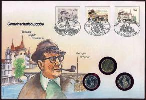 Svájc-Franciaország-Belgium közös kiadás 1994. 1Fr + 1Fr + 5Fr nagyalakú érmés borítékon T:1
