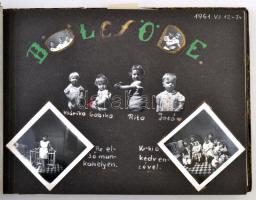 1961 Privát fotóalbum egy fiatal leányról, szépen szerkesztve, az albumlapok rajzokkal díszítve, fel...