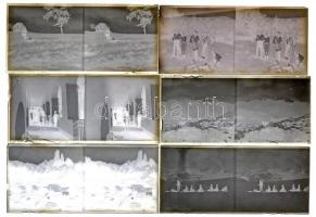 cca 1920 Sztereo felvételek egy jómódú család hagyatékából, 20 db vintage üveglemez negatív, 6x13 cm