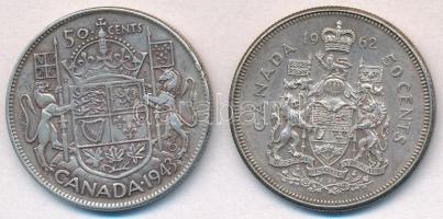 Kanada 1943. 50c Ag "VI. György" + 1962. 50c Ag "II. Erzsébet" T:2,2- ph.
Canad...