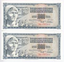 Jugoszlávia 1978. 1000D (2x) sorszámkövetők T:I Yugoslavia 1978. 1000 Dinara (2x) sequential serials C:UNC